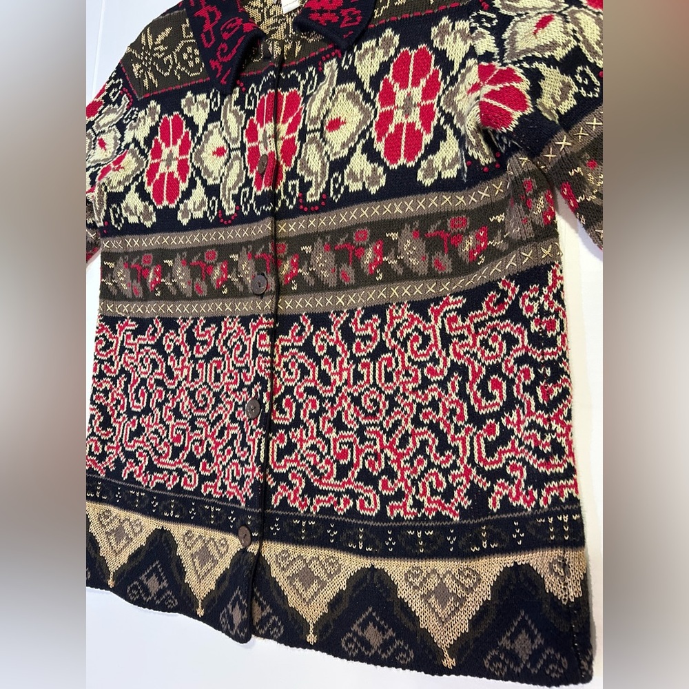 Christopher & Banks Knit Sweater Womens M Hand Embroidered Button Front Cottage - Picture 3 of 15